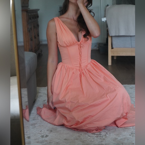 House of CB Orange Midi Sundress Plunge Neckline